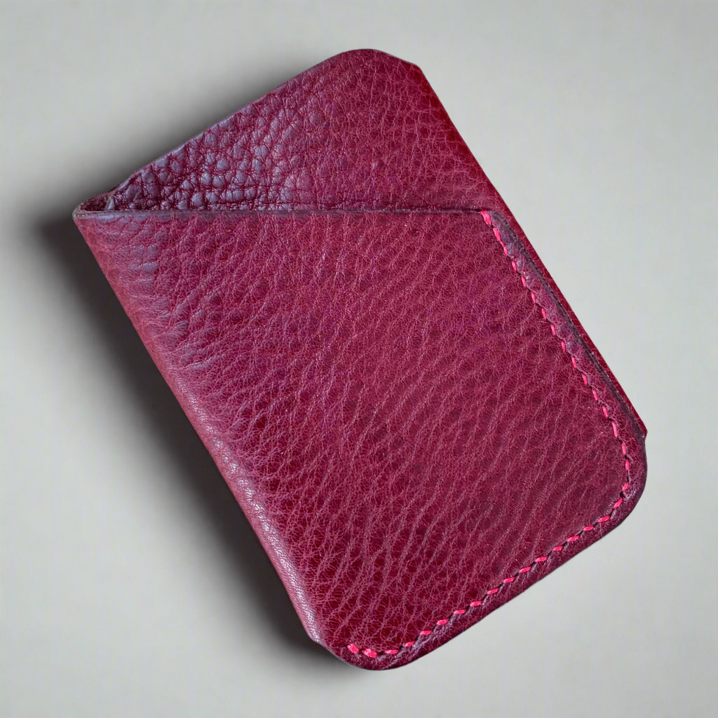 Burgundy leather wallet handmade in vegetable tanned leather