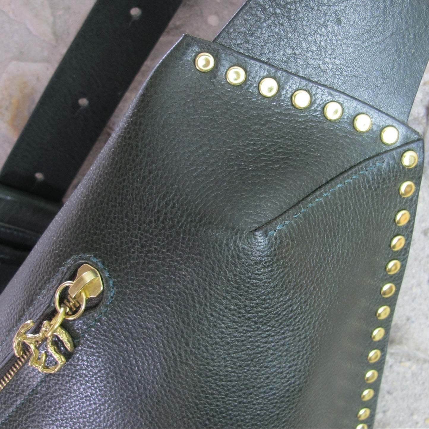 solid brass stud detail on luxury bum bag