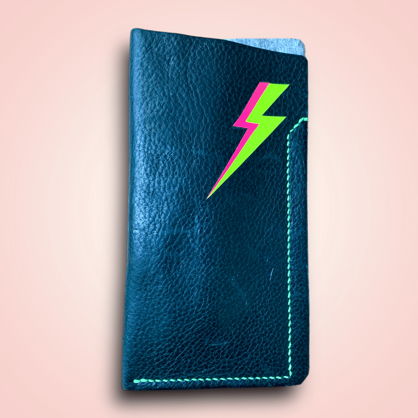 Keep-Studio Glasses sleeve Black / Marl grey / Neon Green Lightning Bolt- Leather Glasses sleeve