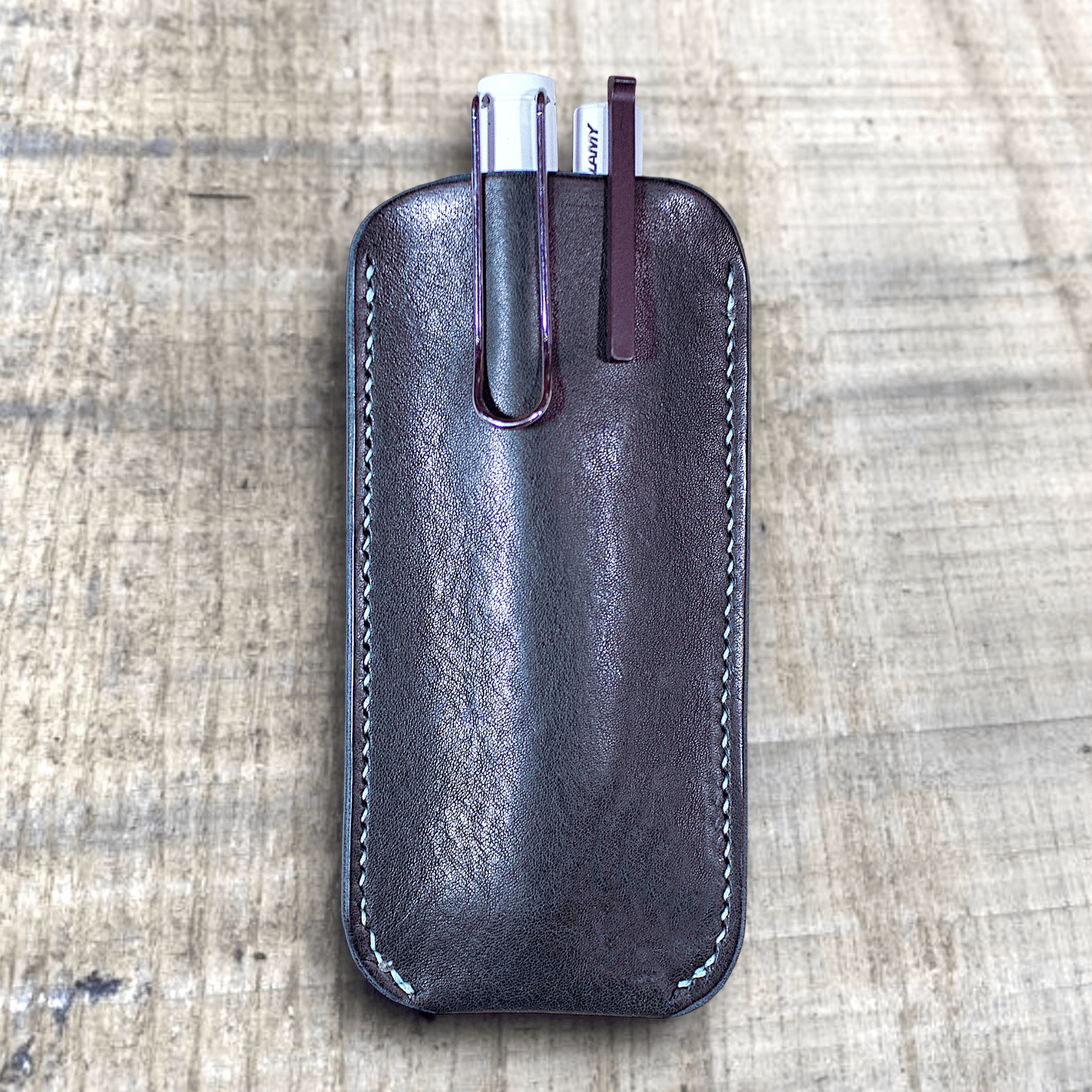 Keep-Studio Pen Sleeve Petrol / Tumbled / Cream Pyne Pen Leather Sleeve