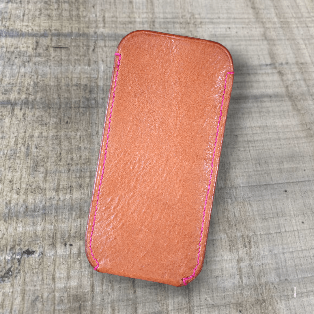 Pyne Pen Leather Sleeve light tan with pink stitching