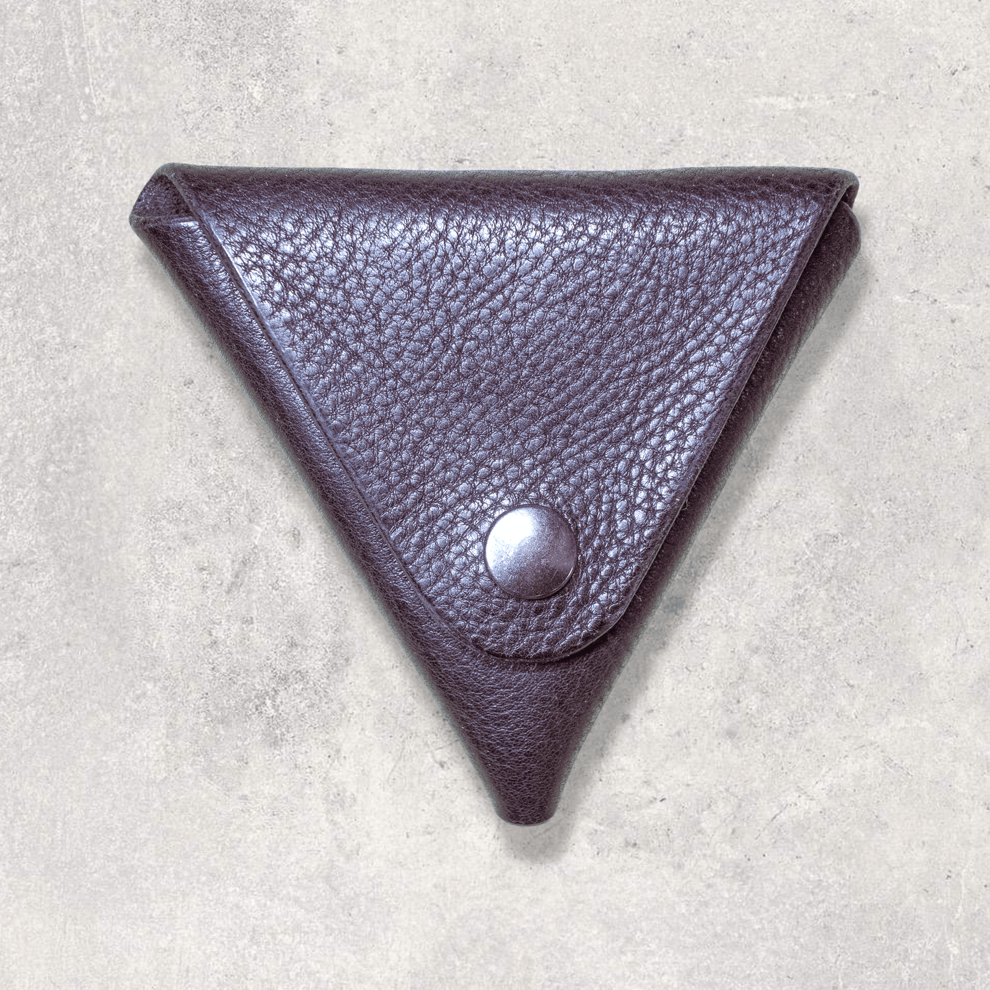 beautiful brown tumbled leather coin purse in the shape of a triangle 