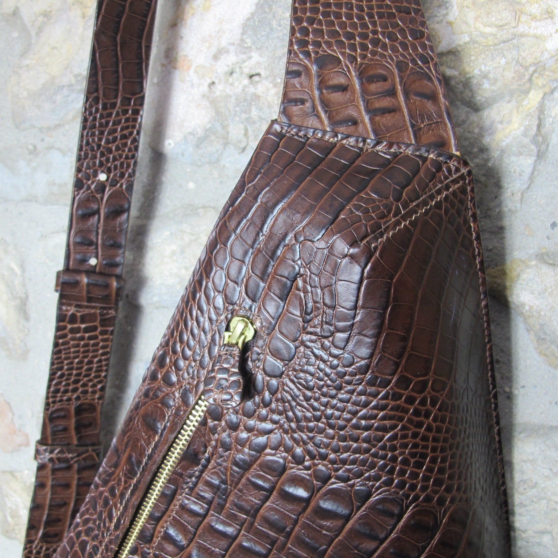 Handmade Large Leather Cross Body Bag – Croc emboss leather - Elton Design by Keep Studio - Keep - Studio