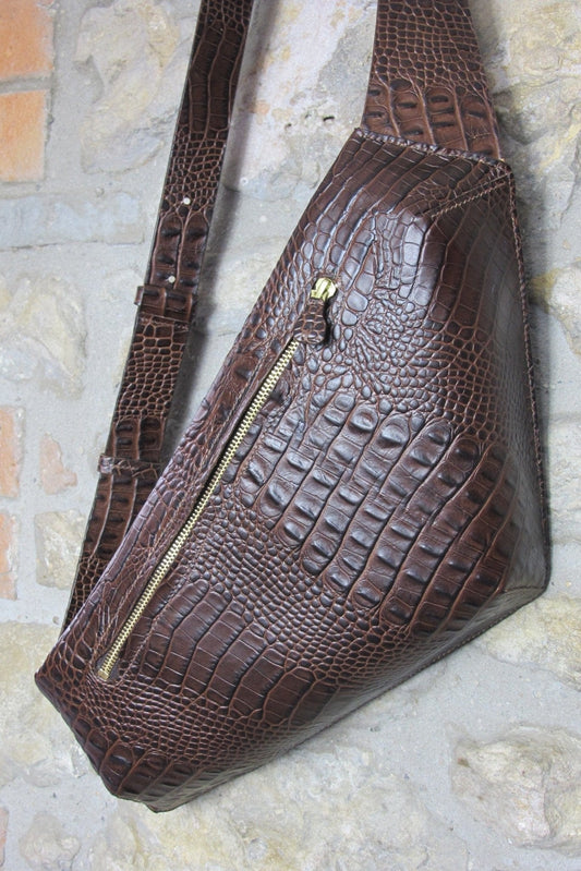 Handmade Leather Cross Body Bag | Croc Emboss Leather