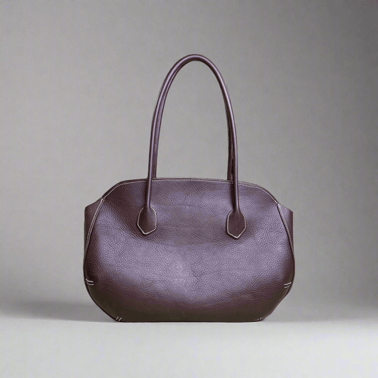 Keep-Studio Brown / Cream / Single open pocket Bellevue - Handmade Leather Tote/Laptop Bag