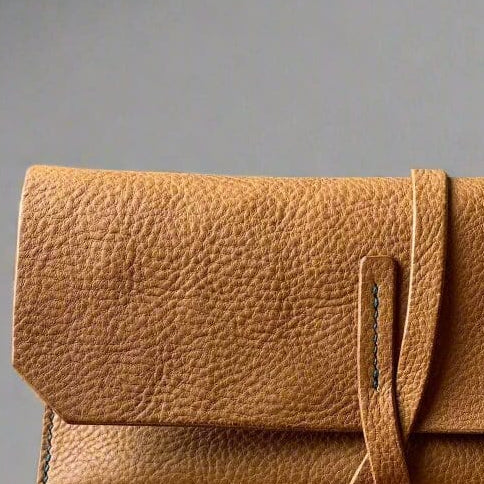 ipad case close up in light tan tumbled leather